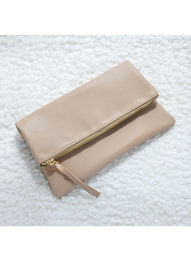 Hoxis Women'S Zipper Foldover Clutch Vegan Leather Envelope Cross Body Bag With Chain Strap (Nude) - Image 2