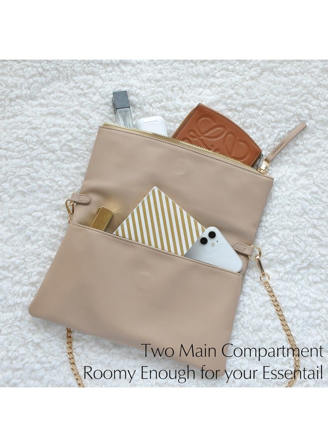 Hoxis Women'S Zipper Foldover Clutch Vegan Leather Envelope Cross Body Bag With Chain Strap (Nude) - Image 5
