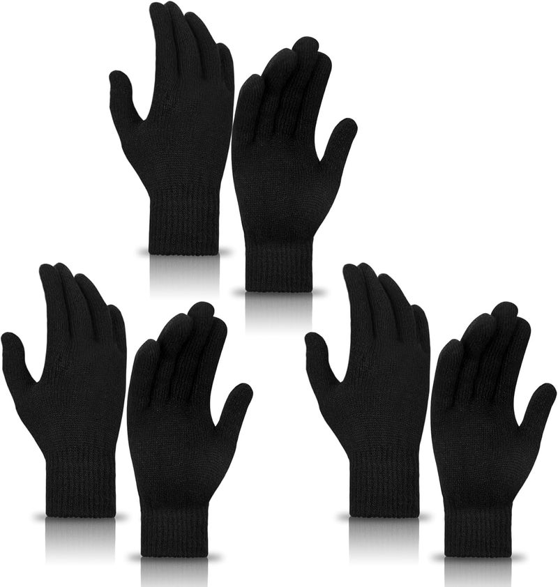 MENOLY 3 Pairs Winter Magic Gloves for Adult Men Women Warm Stretchy Knit Black Gloves One Size Fits Men Women Teens - Image 1