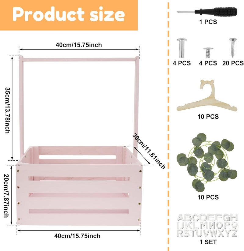 windforgecraft Wooden Baby Shower Crate Closet Wooden Baby Basket with Handle and Garland Basket for Baby Shower Gifts Welcome Gift Basket for Newborn Pregnancy Gifts for New Parents (Pink) - Image 3