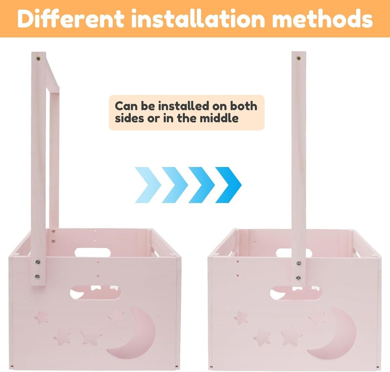 windforgecraft Wooden Baby Shower Crate Closet Wooden Baby Basket with Handle and Garland Basket for Baby Shower Gifts Welcome Gift Basket for Newborn Pregnancy Gifts for New Parents (Pink) - Image 5