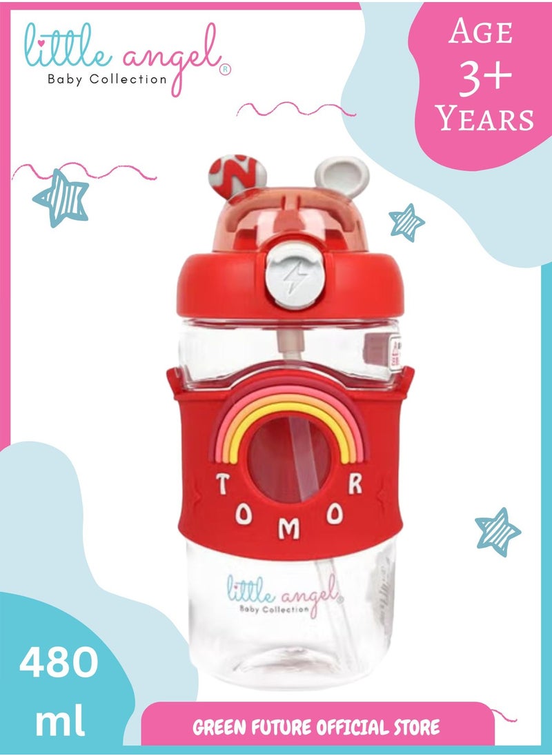 Little Angel Kids Water Bottle with Straw – 480ml BPA-Free, Leak-Proof, Portable Rainbow Design for Girls & Boys | Perfect for School, Sports, and Outdoor Activities  - Image 1