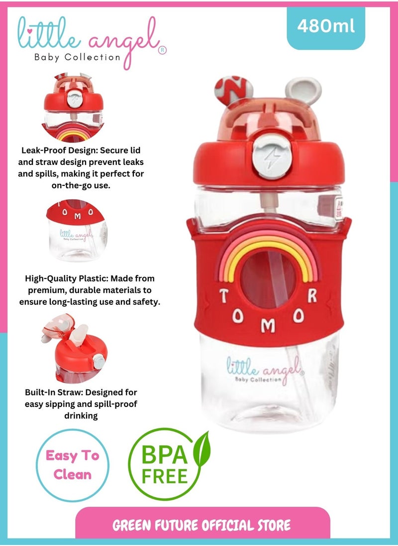 Little Angel Kids Water Bottle with Straw – 480ml BPA-Free, Leak-Proof, Portable Rainbow Design for Girls & Boys | Perfect for School, Sports, and Outdoor Activities  - Image 2