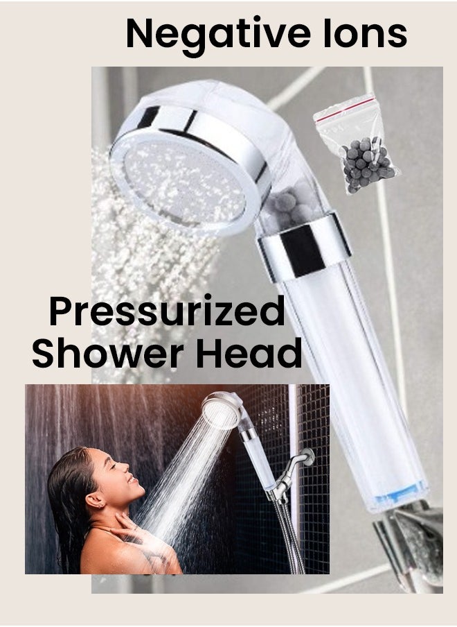 ABJ High Pressure Handheld Shower Head 3 Modes Water Saving Filtered Ionic Shower Head With PP Cotton Filter Extra Stones Easy Install Ideal For Spa Hair Therapy  - Image 2