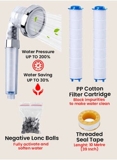ABJ High Pressure Handheld Shower Head 3 Modes Water Saving Filtered Ionic Shower Head With PP Cotton Filter Extra Stones Easy Install Ideal For Spa Hair Therapy  - Image 4