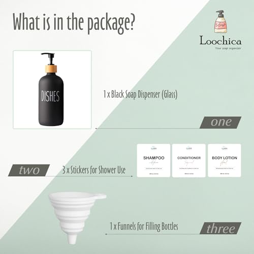 LOOCHICA Black Glass Kitchen Soap Dispenser, Detergent Dispenser or Dish Soap Dispenser for Kitchen Sink, Black Soap Dispenser, Modern Farmhouse Decor Dish Soap Pump for Kitchen Organization - Image 2