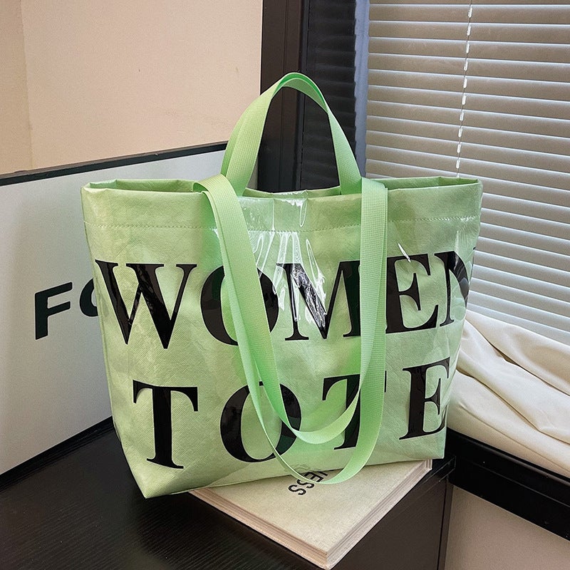 Large-Capacity Tote Bag Work Clothing Shopping Bag Fashion Letter Handbag Kraft Paper Shoulder Bag - Image 4