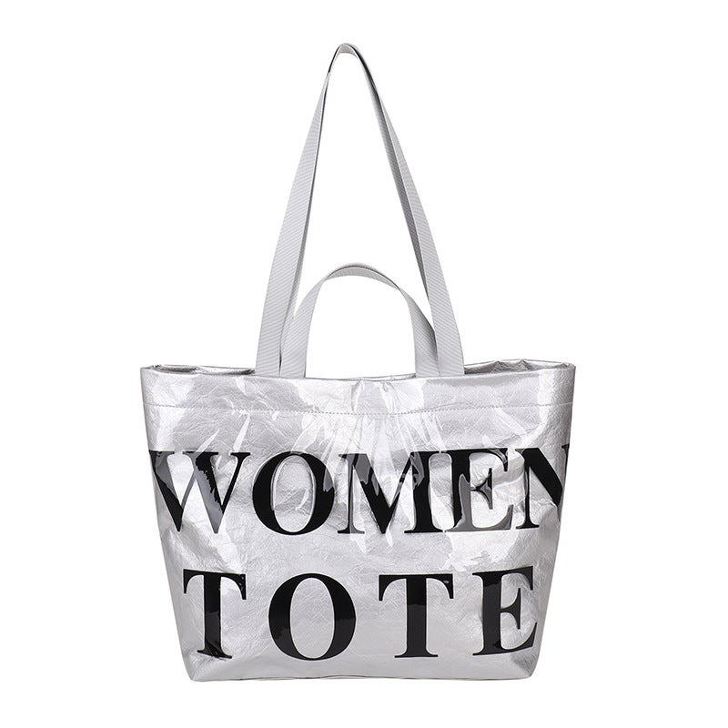 Large-Capacity Tote Bag Work Clothing Shopping Bag Fashion Letter Handbag Kraft Paper Shoulder Bag - Image 1