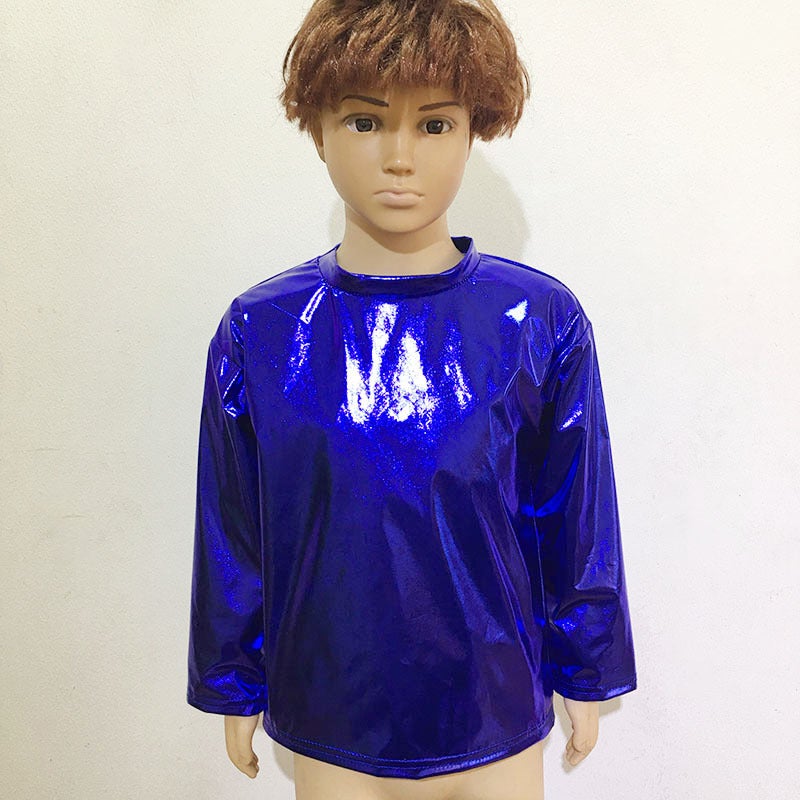 Performance Costumes Glossy Long-Sleeved T-Shirt Crew Neck Dancing Suit For Boys And Girls Adult Choir Top Micro-Stretch Children'S T-Shirt - Image 4