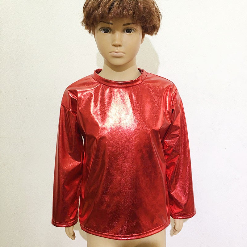 Performance Costumes Glossy Long-Sleeved T-Shirt Crew Neck Dancing Suit For Boys And Girls Adult Choir Top Micro-Stretch Children'S T-Shirt - Image 3