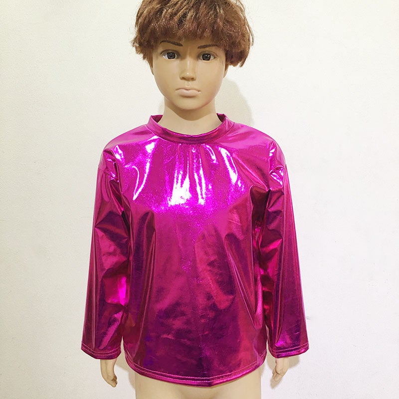 Performance Costumes Glossy Long-Sleeved T-Shirt Crew Neck Dancing Suit For Boys And Girls Adult Choir Top Micro-Stretch Children'S T-Shirt - Image 5