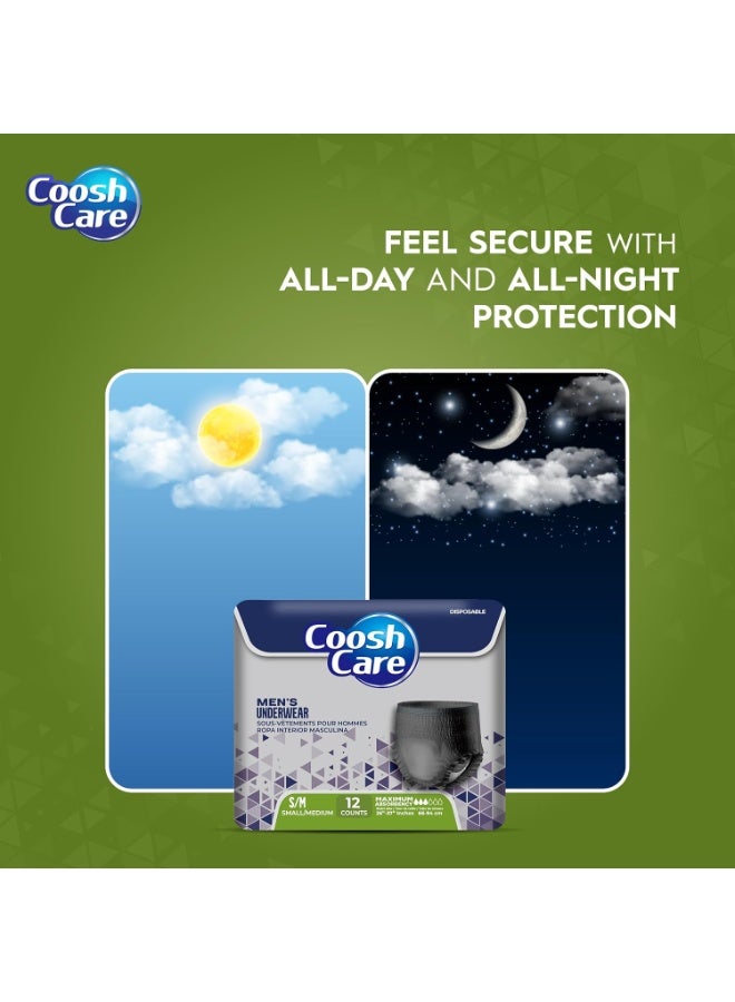 CooshCare سراويل داخلية قابلة للاستخدام مرة واحدة، أقصى امتصاص، سراويل سحب للبالغين (12 قطعة)، غلاف ناعم للغاية، حماية ضد التسرب، ملائمة مريحة وآمنة لرعاية سلس البول (للرجال - S/M) - Image 2