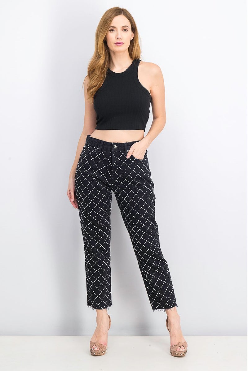 TOPSHOP Women Straight Fit Embellished Heart Jeans, Black - Image 3