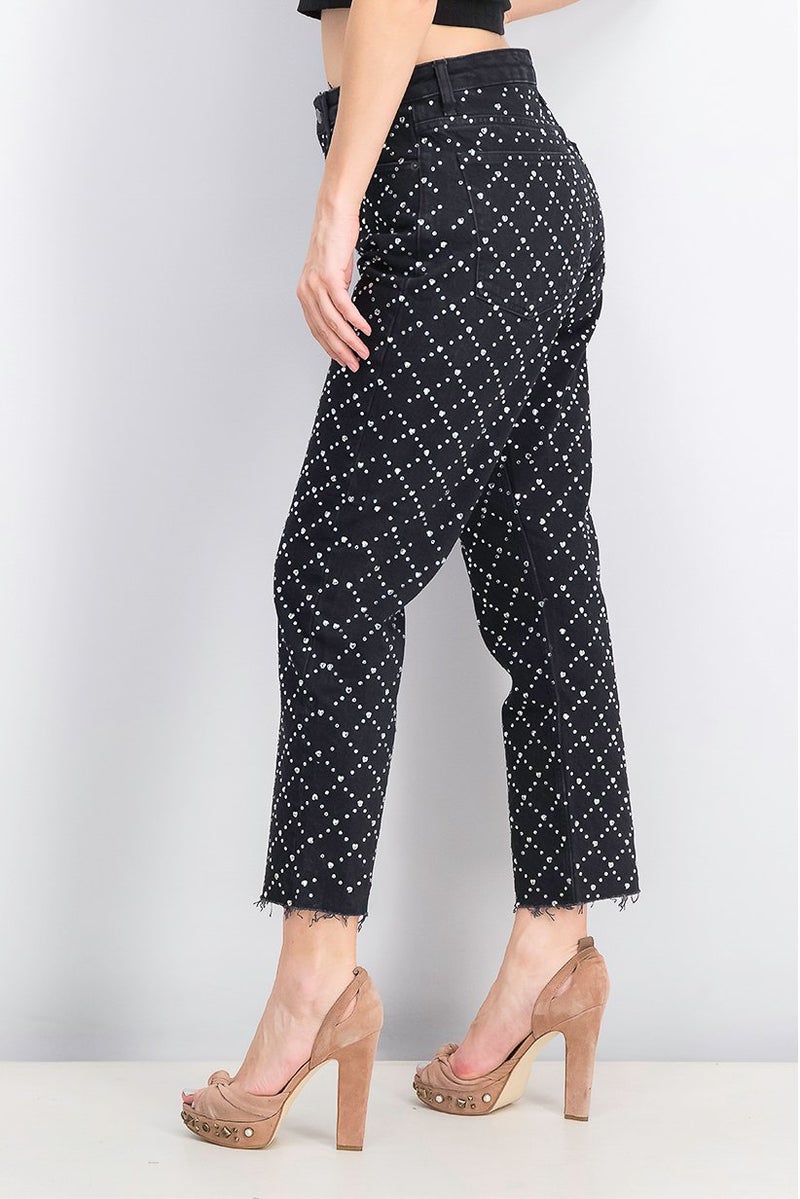 TOPSHOP Women Straight Fit Embellished Heart Jeans, Black - Image 2