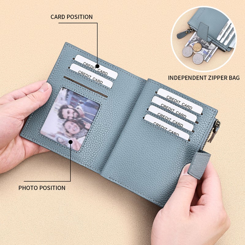 بانيانو محافظ نسائية صغيرة وأنيقة، مزودة بتقنية RFID مضادة للسرقة، مصنوعة من الجلد الطبيعي، ثنائية الطي، مزودة بنافذة لبطاقة الهوية (برتقالي) - Image 2