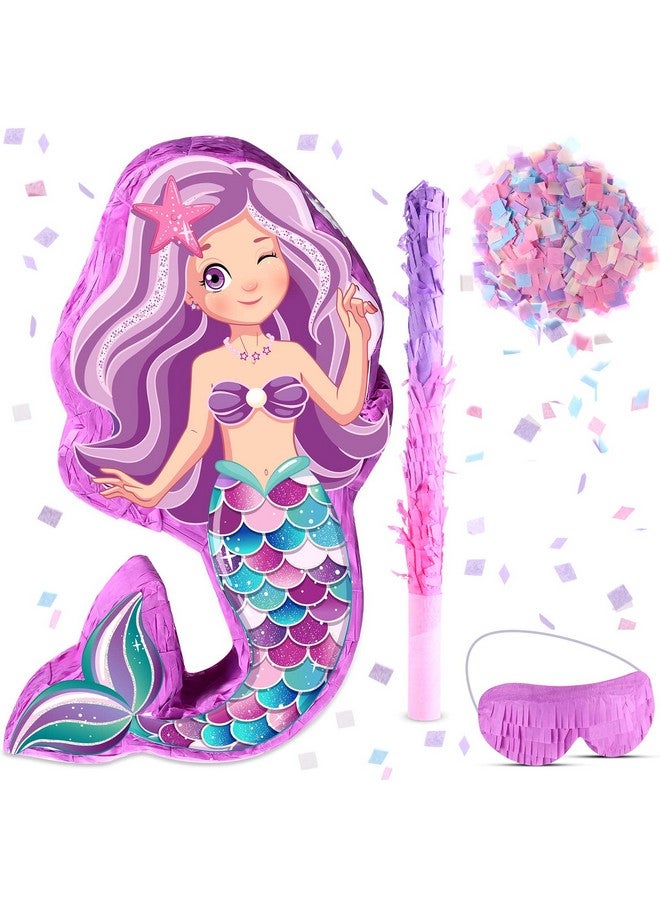 Suilung Mermaid Pinata Bundle 18.9 Inch Mermaid Party Supplies With Blindfold Bat And Filler For Under The Sea Mermaid Theme Birthday Party Carnival Activity Decorations - Image 1