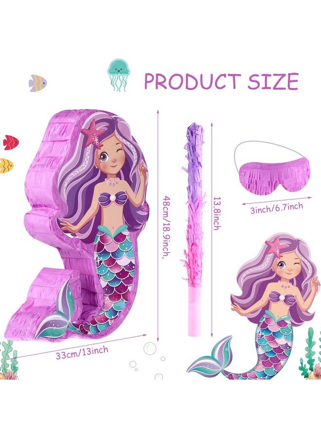 Suilung Mermaid Pinata Bundle 18.9 Inch Mermaid Party Supplies With Blindfold Bat And Filler For Under The Sea Mermaid Theme Birthday Party Carnival Activity Decorations - Image 2