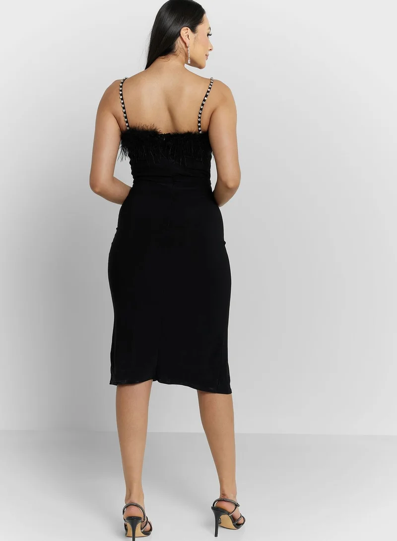 Ella Limited Edition Feather Trim Midi Dress