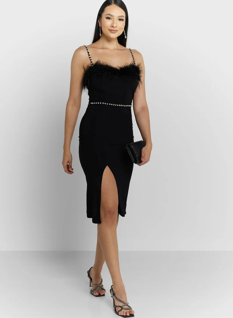 Ella Limited Edition Feather Trim Midi Dress