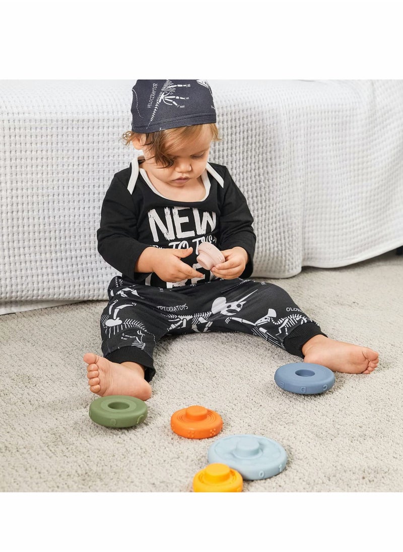Y&D - Baby Teething Toys, Stacking Nesting Soft Building Stacker Squeeze Toy, Montessori Sensory Toys with Number, Fruit and Shape, Early Learning, Natural Brain Development for (6 PCS) - Image 1