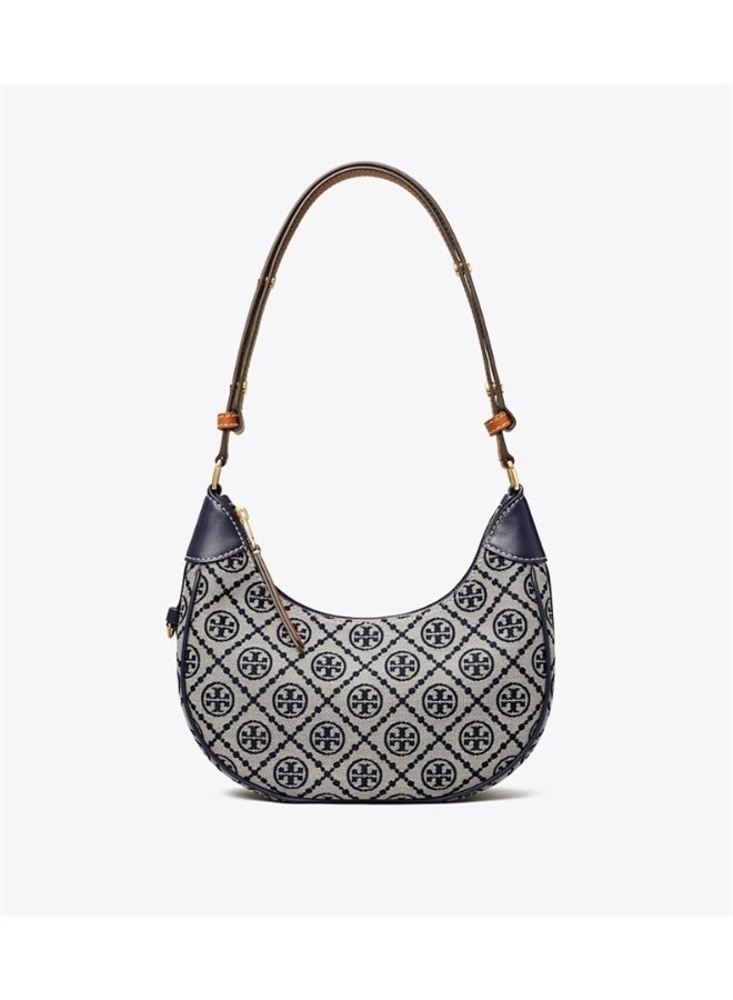 Tory Burch T Monogram Raffia Crescent Embossed Studio Bag Tory Navy  - Image 1