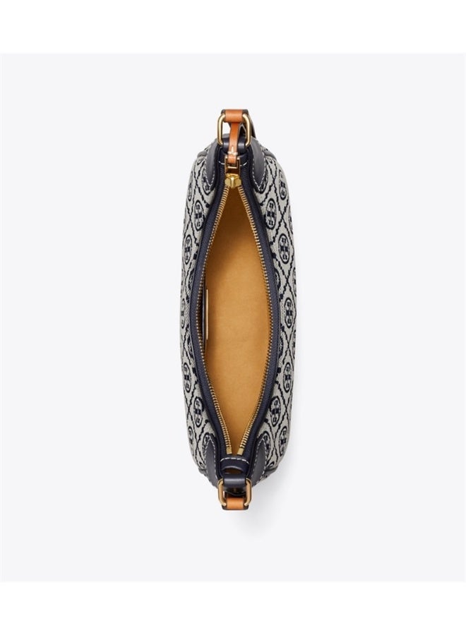 Tory Burch T Monogram Raffia Crescent Embossed Studio Bag Tory Navy  - Image 5