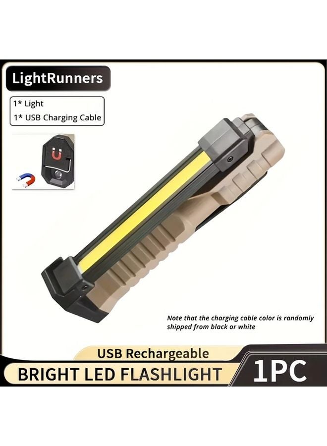 1pc Foldable COB Reading Flashlight With Magnetic Base Rechargeable Portable Emergency Lamp - Image 1