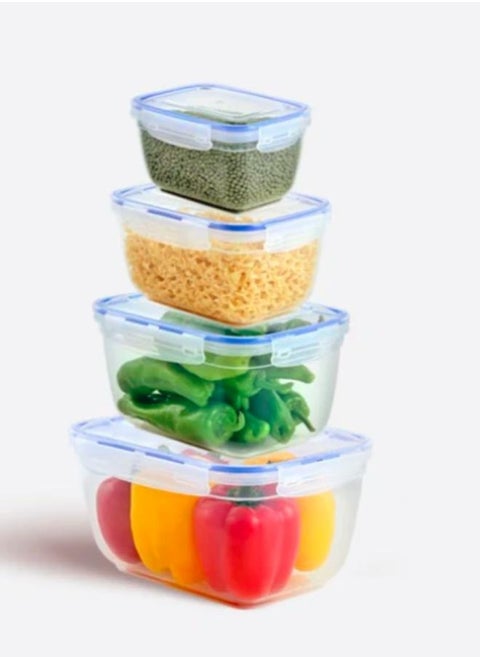 Dunia Fresh & Lock Blue Rectangular 4-Piece Container Set for Refrigerator with Airtight Lids - Storage Solution - BPA-Free | Lead-Free (Sizes: 550ml, 1000ml, 1800ml, 3000ml)