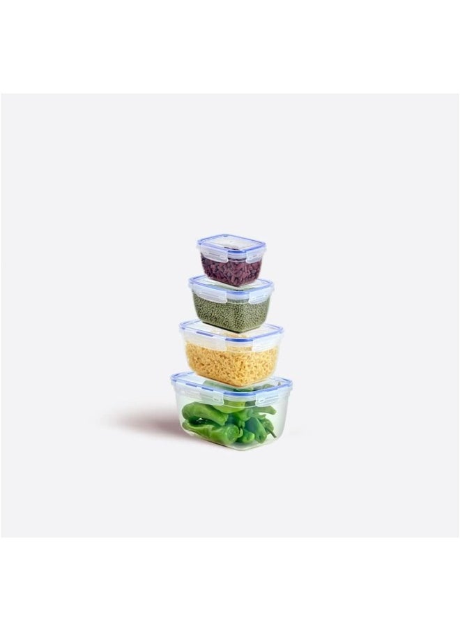 Dunia Fresh & Lock Blue Rectangular 4-Piece Container Set for Refrigerator with Airtight Lids - Storage Solution - BPA-Free | Lead-Free (Sizes: 550ml, 1000ml, 1800ml, 3000ml)