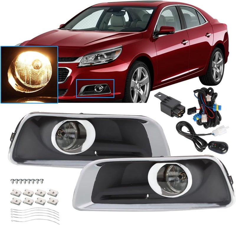 Silscvtt 2Pcs Fog Lights Assembly Replacement for 2013-2015 Chevy Malibu with Bulbs, Bezels, and Harness Switch Kit - Image 1