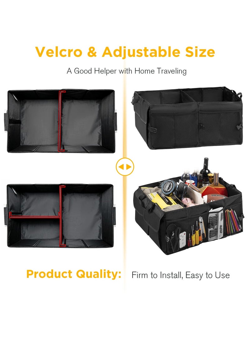 SYOSI Trunk Organizer for Car Collapsible Multi Compartment Car Storage Waterproof Dust proof Adjustable Auto Grocery Large Storage Box Buckle design for Car SUV Truck and Backseat Accessories Black - Image 2