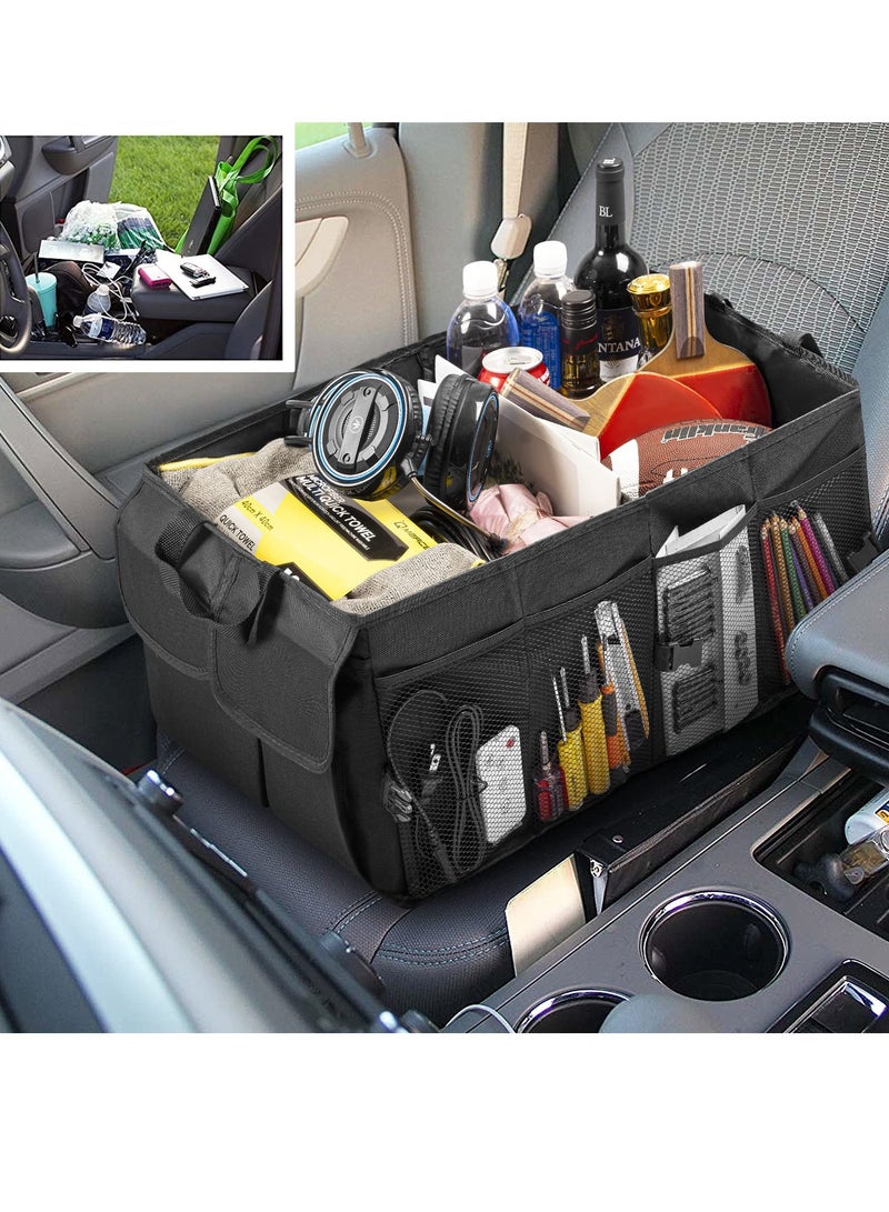 SYOSI Trunk Organizer for Car Collapsible Multi Compartment Car Storage Waterproof Dust proof Adjustable Auto Grocery Large Storage Box Buckle design for Car SUV Truck and Backseat Accessories Black - Image 5