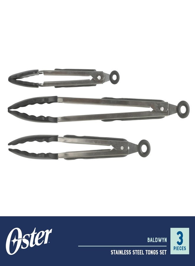 Oster 3-Piece Kitchen Tongs Set - 12", 9", 7" Locking Tongs with Heat-Resistant Nylon Tips and Stainless Steel Handles, Nonstick Safe, BPA-Free, Dishwasher Safe, Black Cooking Tongs - Image 3