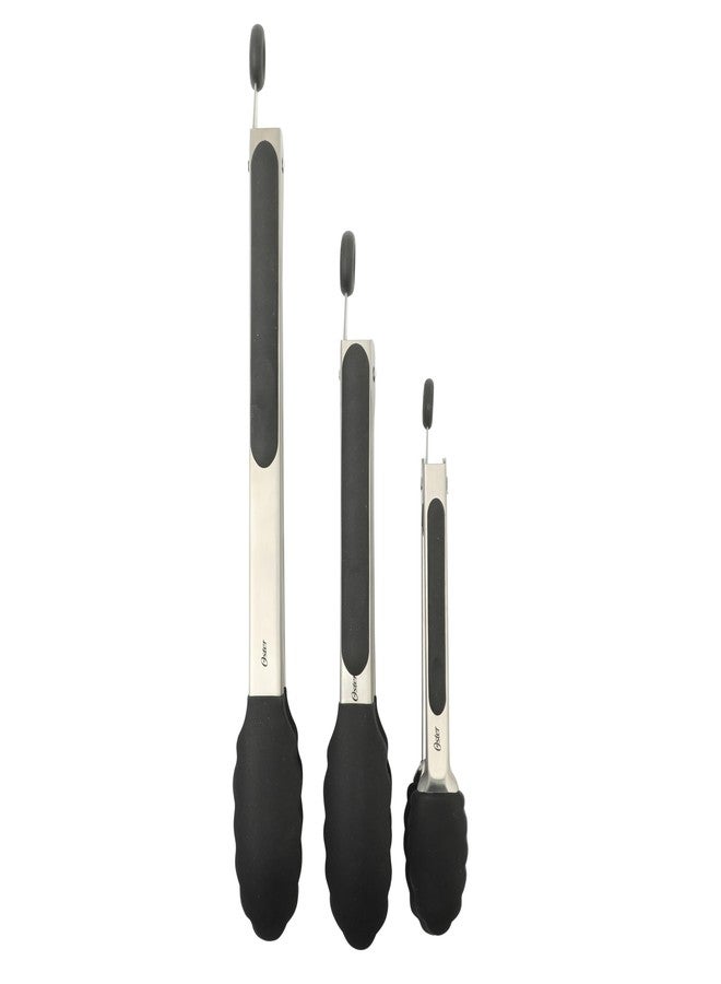 Oster 3-Piece Kitchen Tongs Set - 12", 9", 7" Locking Tongs with Heat-Resistant Nylon Tips and Stainless Steel Handles, Nonstick Safe, BPA-Free, Dishwasher Safe, Black Cooking Tongs - Image 1