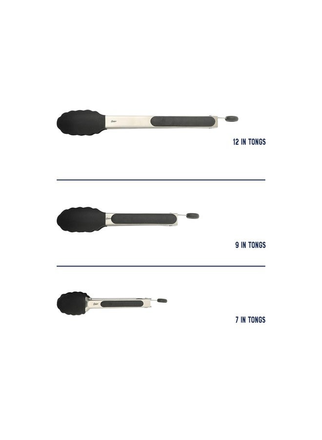 Oster 3-Piece Kitchen Tongs Set - 12", 9", 7" Locking Tongs with Heat-Resistant Nylon Tips and Stainless Steel Handles, Nonstick Safe, BPA-Free, Dishwasher Safe, Black Cooking Tongs - Image 4