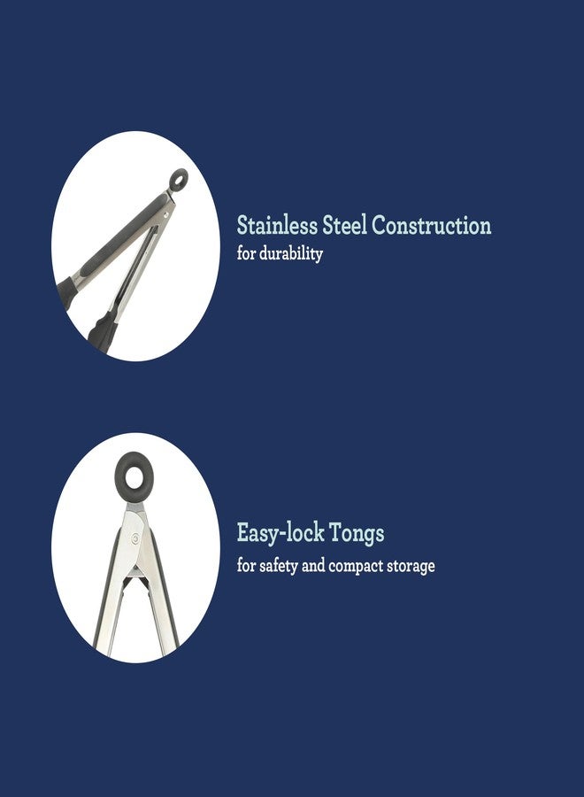 Oster 3-Piece Kitchen Tongs Set - 12", 9", 7" Locking Tongs with Heat-Resistant Nylon Tips and Stainless Steel Handles, Nonstick Safe, BPA-Free, Dishwasher Safe, Black Cooking Tongs - Image 5