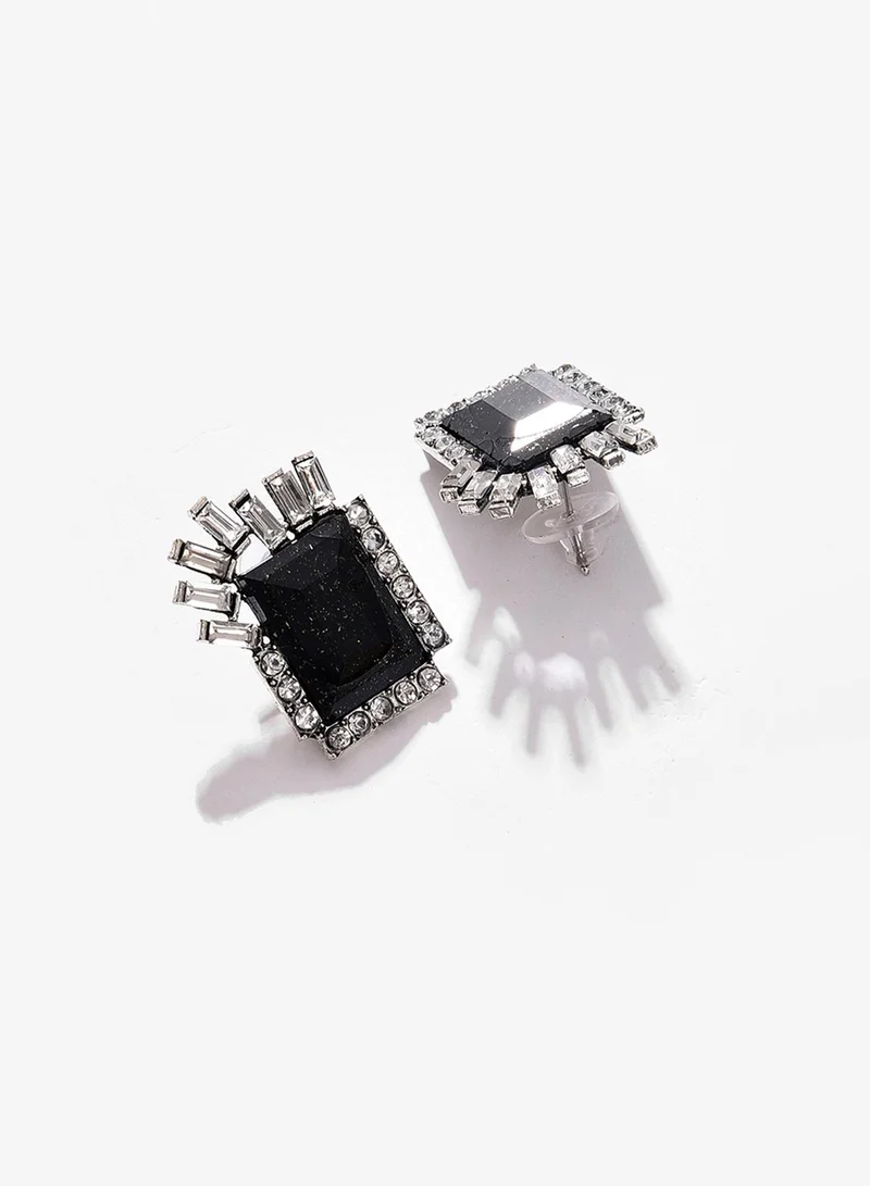 SOHI Black Designer Stone Artificial Stud Earring Jewellery