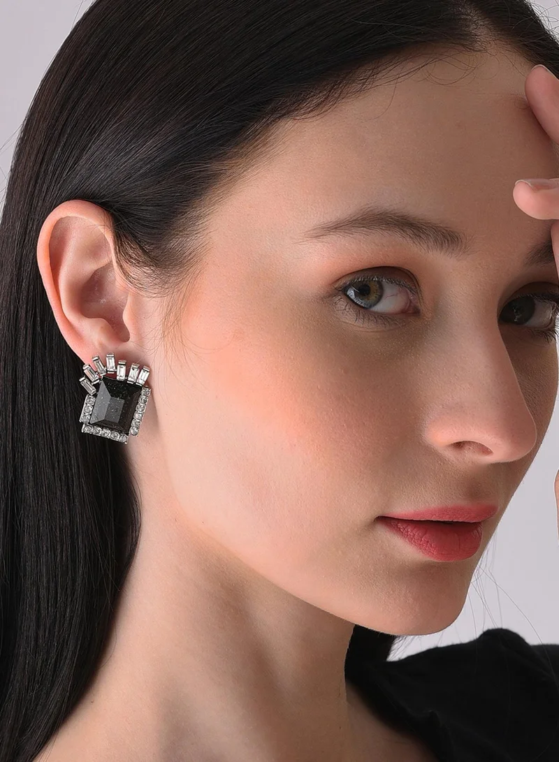 SOHI Black Designer Stone Artificial Stud Earring Jewellery
