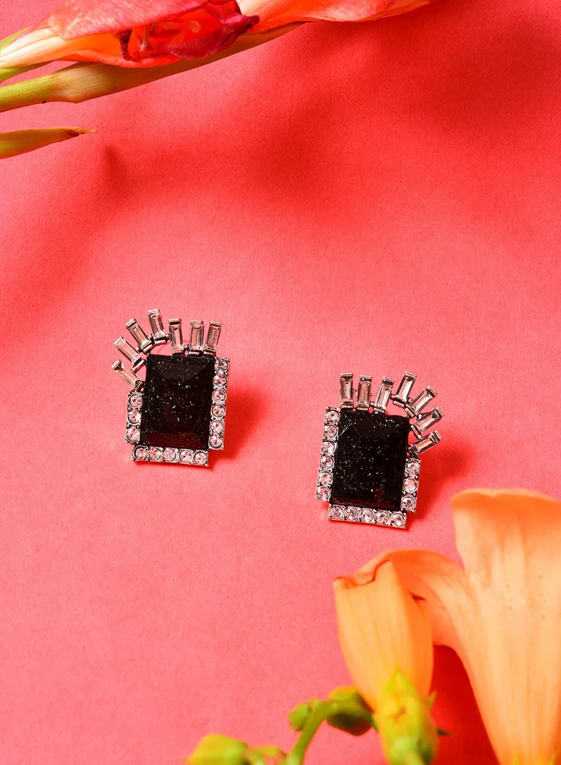 SOHI Black Designer Stone Artificial Stud Earring Jewellery