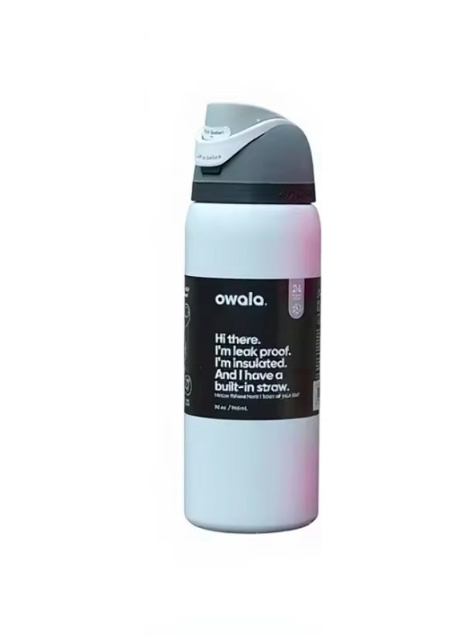 زجاجة مياه رياضية من الفولاذ المقاوم للصدأ معزولة بطبقتين من أوالا فري سيب، مزودة بماصة، خالية من مادة BPA، عبوة واحدة، 32 أونصة (أبيض) - Image 4