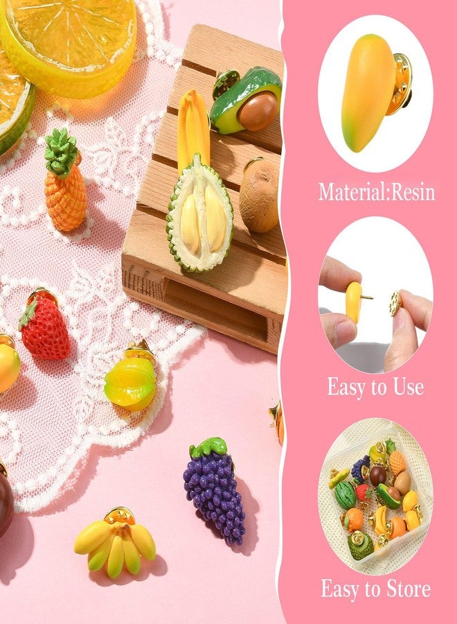 Ipotkitt 16 pcs 16 Styles Resin Fruit Brooches Strawberry Banana Lemon Grape Shape Alloy Lapel Pins for DIY Shirt Dress Suit Backpack Clothes Art Craft Supplies - Image 3