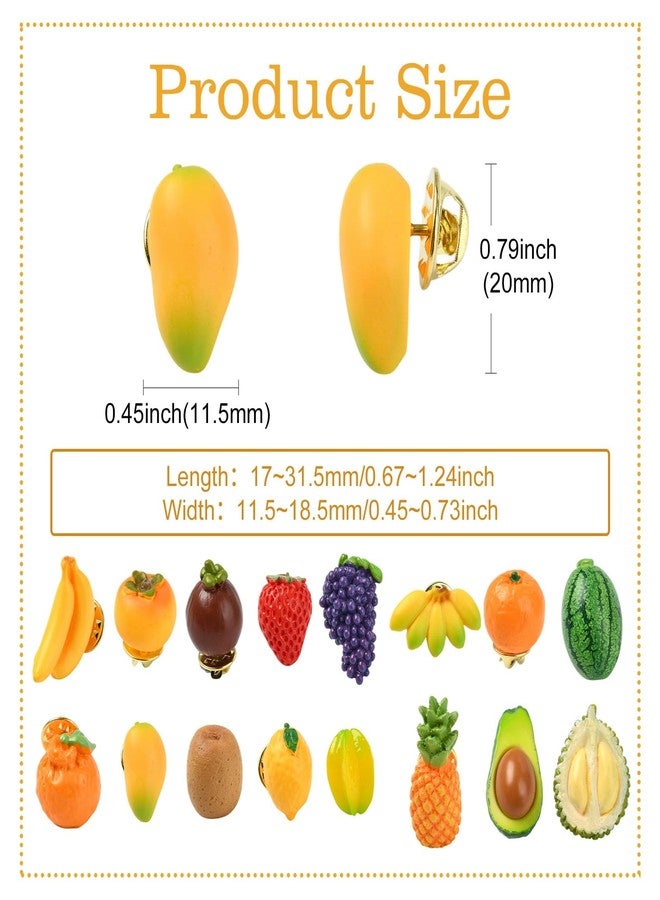 Ipotkitt 16 pcs 16 Styles Resin Fruit Brooches Strawberry Banana Lemon Grape Shape Alloy Lapel Pins for DIY Shirt Dress Suit Backpack Clothes Art Craft Supplies - Image 2
