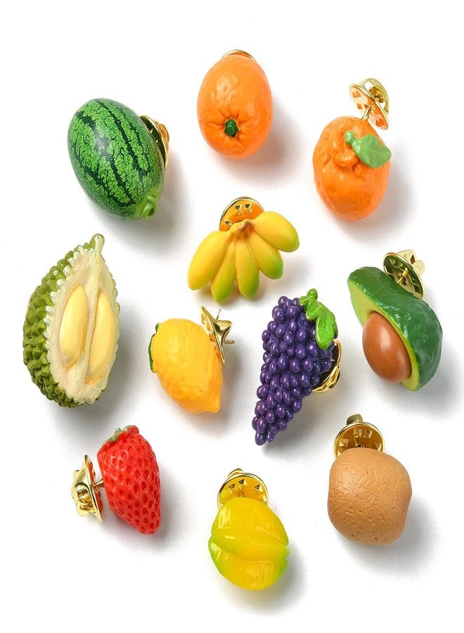 Ipotkitt 16 pcs 16 Styles Resin Fruit Brooches Strawberry Banana Lemon Grape Shape Alloy Lapel Pins for DIY Shirt Dress Suit Backpack Clothes Art Craft Supplies - Image 1