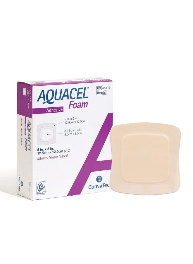 convatec Convatec AQUACEL Foam 5"x5" Wound Dressing with Silicone Gel Adhesive, Waterproof, Flexible, Medical Grade with Hydrofiber Technology, Sterile, Square, 10ct Box  - Image 1
