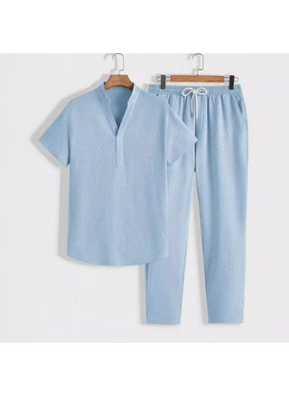2024 Summer New European and American Mens Casual Sports Suit Short-sleeved Trousers Solid Color Men sky blue - pzsku/ZB265073DDBA6F6661D92Z/45/1746224433/903276c7-a144-4b5a-875c-83b0003127dd