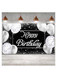 Y&D Happy Birthday Backdrop Banner Black and Silver Photography Background Large Party Sign Poster Decoration Supplies for Men Women  - Image 1