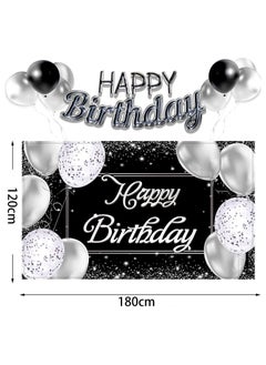 Y&D Happy Birthday Backdrop Banner Black and Silver Photography Background Large Party Sign Poster Decoration Supplies for Men Women  - Image 2