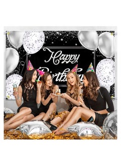 Y&D Happy Birthday Backdrop Banner Black and Silver Photography Background Large Party Sign Poster Decoration Supplies for Men Women  - Image 5