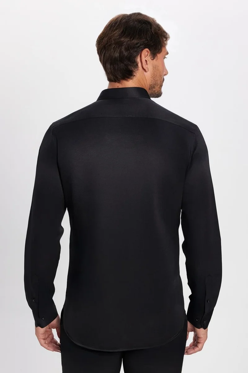 Tudors Modern Slim Fit Long Sleeve Plain Satin Cotton Men's Black Shirt