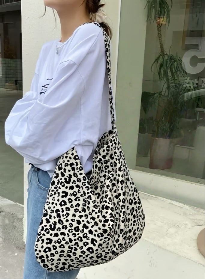 Paraphrase Large Capacity Black and White Leopard Print Shoulder Bag for Women – Stylish & Practical Tote for Daily and Work Use - Image 1